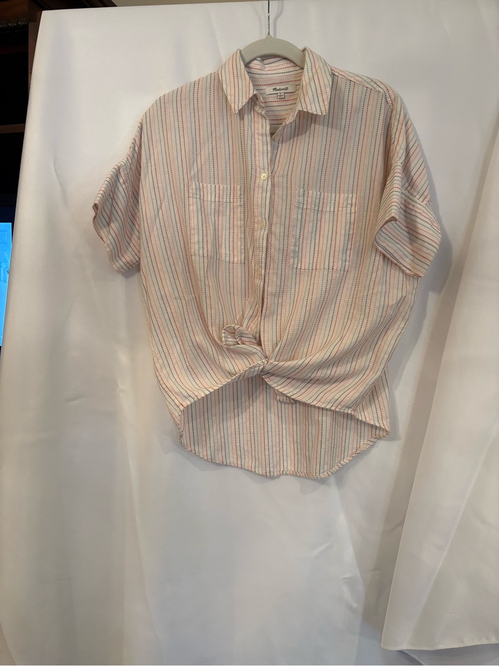 Madewell Woman’s Short Sleeve Button-Down Shirt - Cream with Multicolor Stripes